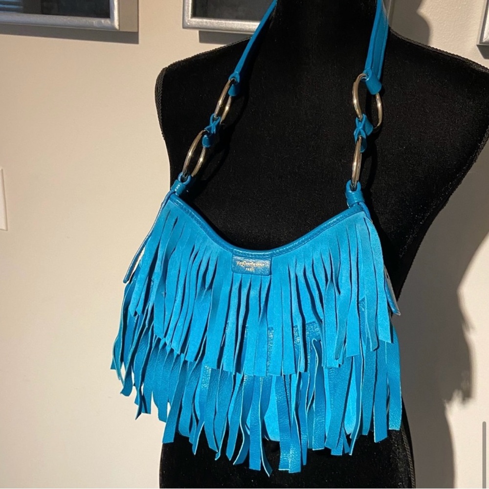 Yves Saint Laurent Blue Fringe Shoulder Bag